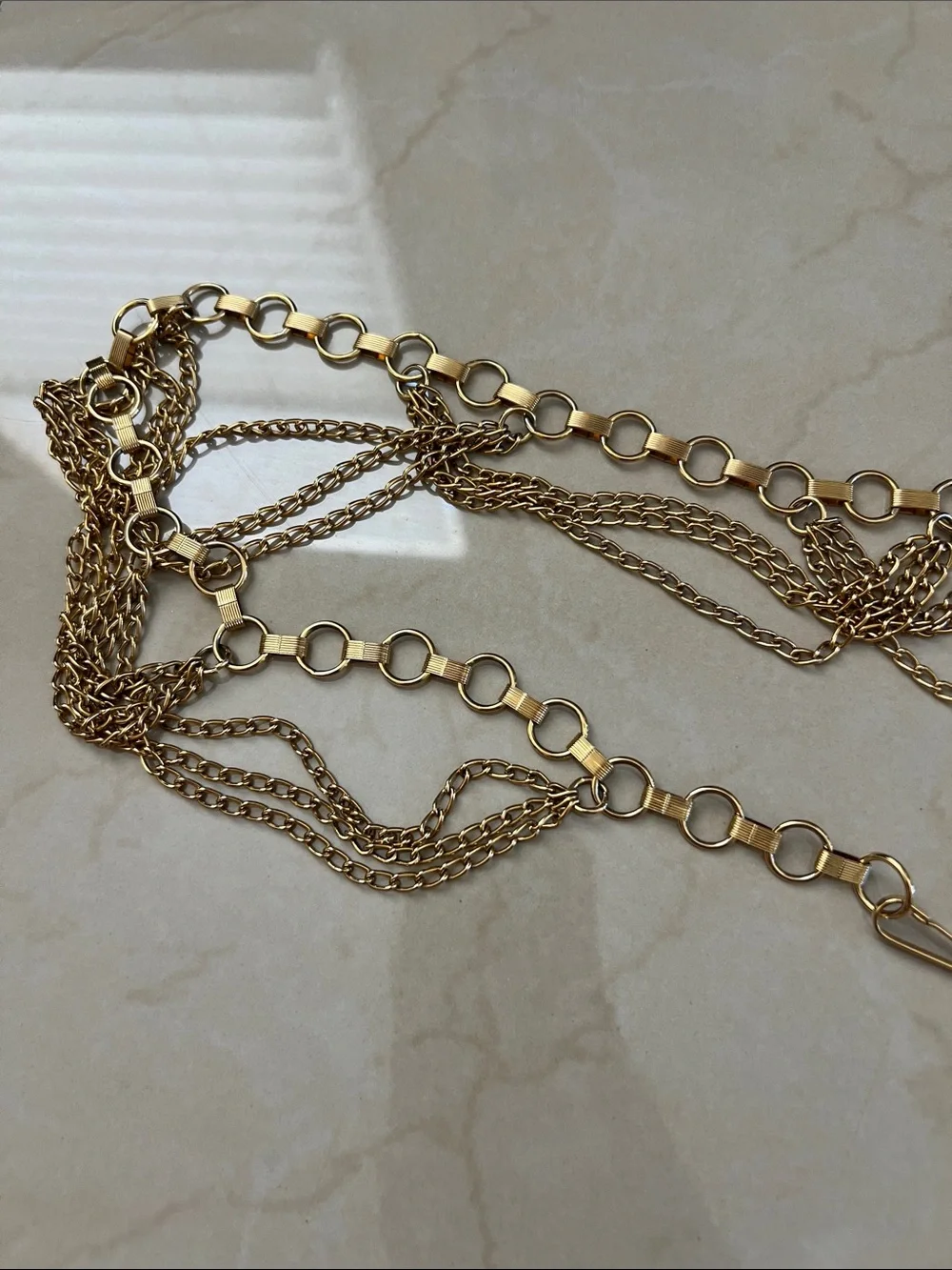 Vintage Gold-Tone Multi Chain Waist Belt with Tassel